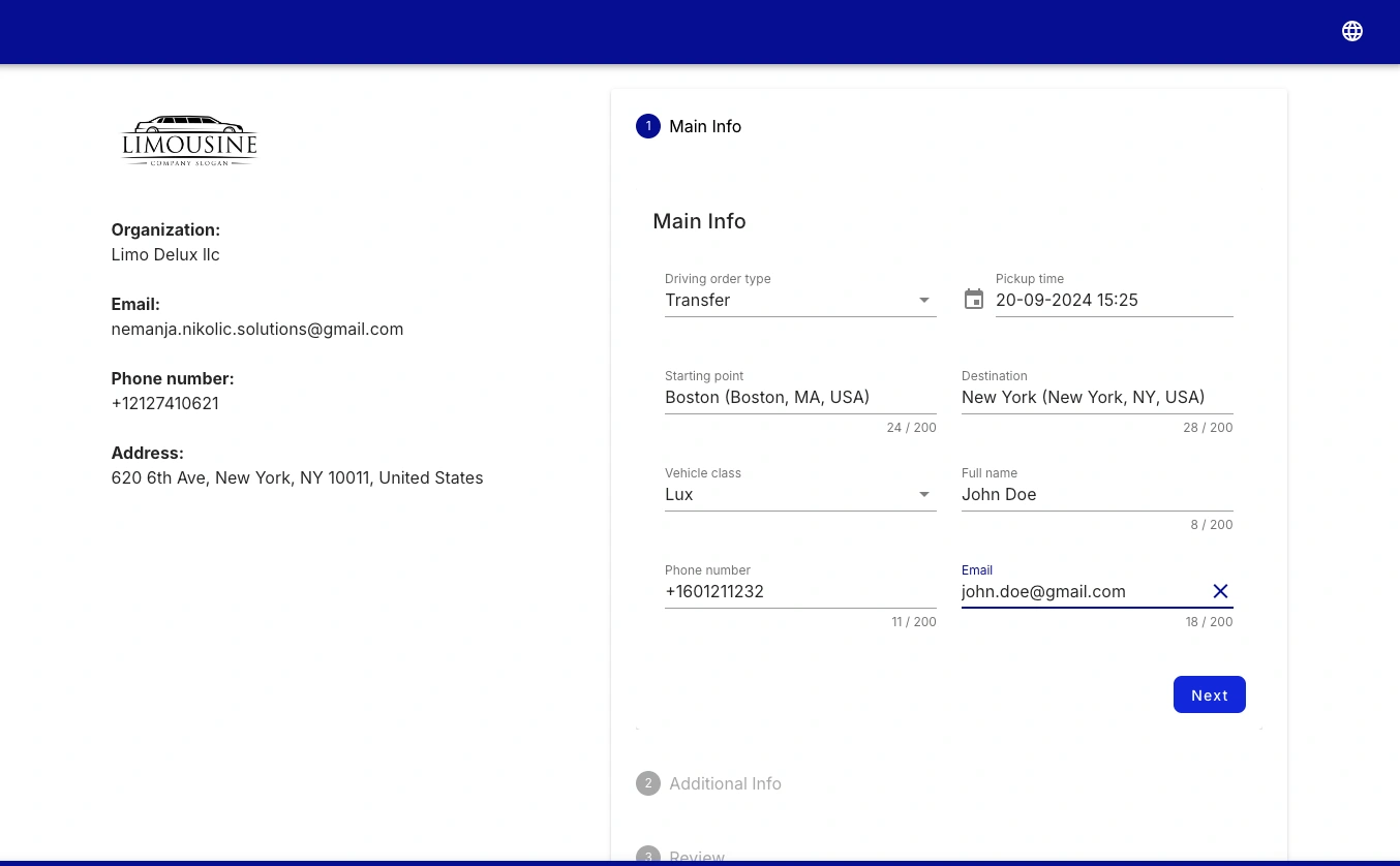 limoexpress limo software chauffeur airport transfer public booking form
